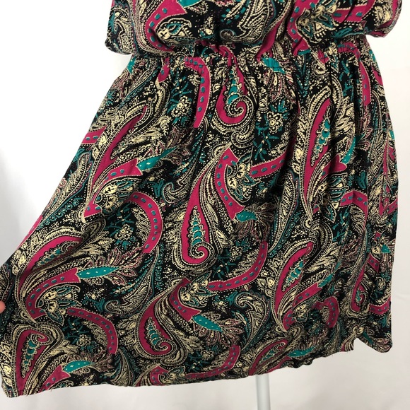 ✅ SOLD! Forever 21 Pink & Teal Paisley Print High Neck Dress - Size Medium - Picture 4 of 10